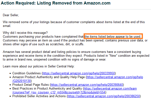 Used item sold as new